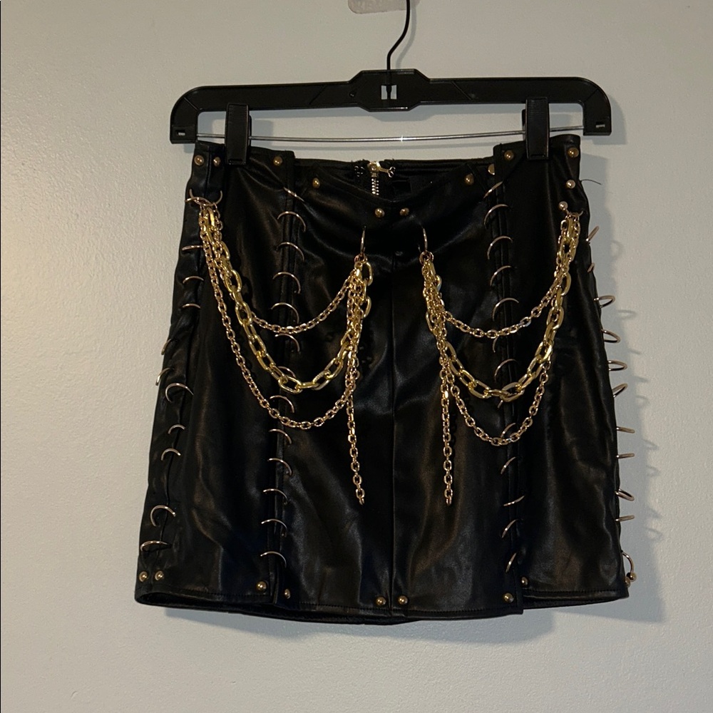 AKIRA Black Skirt with Gold Chain Details